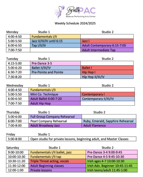 2024-2025 BellePAC Class Schedule